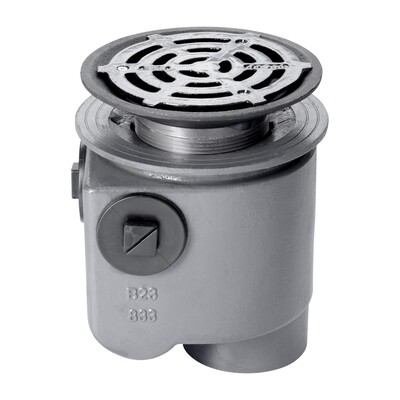 Frost Floor drain 200mm circular ductile iron grating with medium sump -'S' trap - spigot outlet size 100mm