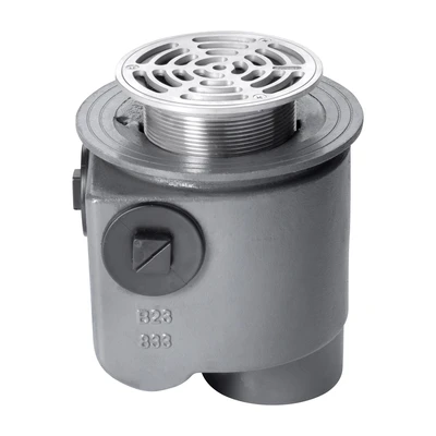 Frost Floor drain 150mm circular stainless steel grating with medium sump -'S' trap - spigot outlet size 100mm