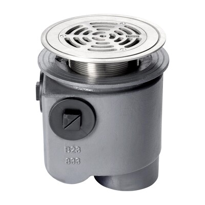 Frost Floor drain 178mm circular stainless steel grating for vinyl floors with medium sump -'S' trap - spigot outlet size 100mm