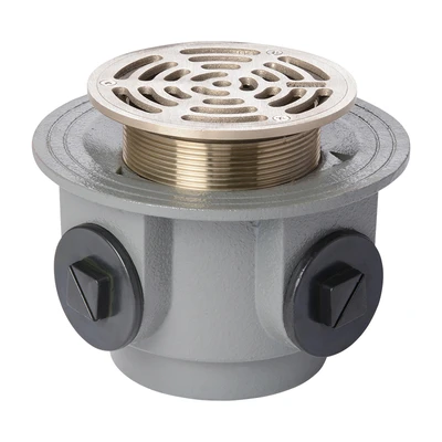 Frost Floor drain 200mm circular nickel bronze grating and medium sump body with side inlets and threaded outlet size 4" BSP