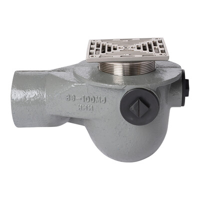 Frost Floor drain 200mm square nickel bronze grating with medium sump -'P' trap - spigot outlet size 100mm