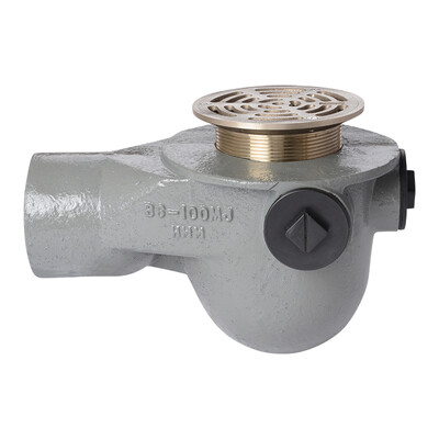 Frost Floor drain 200mm circular nickel bronze grating with medium sump -'P' trap - spigot outlet size 100mm