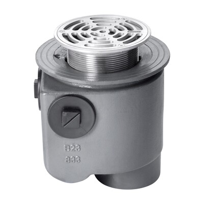 Frost Floor drain 200mm circular nickel bronze grating with medium sump -'S' trap - spigot outlet size 100mm