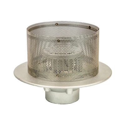 Frost Aluminium Inverted Roof drain assembly - fixed anti-vortex dome 220mm, medium sump body with clamp, vertical threaded outlet 4" BSP