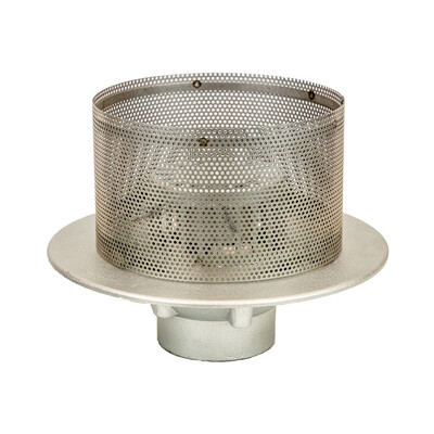 Frost Aluminium Inverted Roof drain assembly - fixed dome 220mm and 150mm gravel guard, medium sump body with clamp, vertical threaded outlet 3" BSP