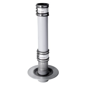 Frost Planter drain, clamp stainless steel gravel guard, 2 fast fit couplings and pvc stand pipe, medium sump body cast iron body, 100mm Spigot outlet