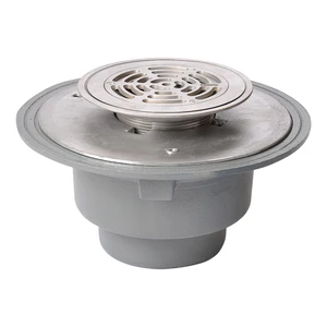 Frost Floor drain 178mm circular stainless steel grating for vinyl floors with large sump body and spigot outlet size 100mm