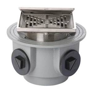 Frost Floor drain 150mm square nickel bronze with hinged cover plate and medium sump body with side inlets and threaded outlet size 4" BSP