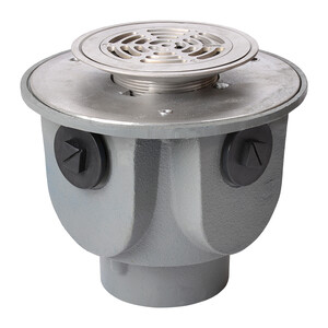 Frost Floor drain 178mm circular stainless steel grating for vinyl floors with large trapped sump body and threaded outlet size 4" BSP