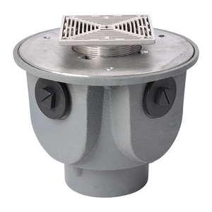 Frost Floor drain 150mm square stainless steel grating 3mm slots with large trapped sump body and threaded outlet size 4" BSP