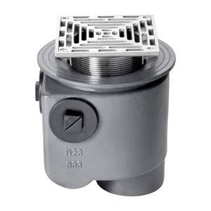 Frost Floor drain 150mm square nickel bronze grating with medium sump -'S' trap - spigot outlet size 100mm