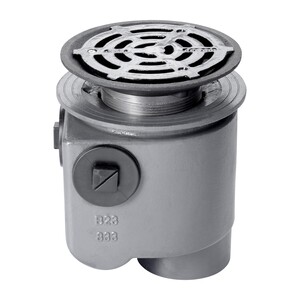 Frost Floor drain 200mm circular ductile iron grating with medium sump -'S' trap - spigot outlet size 100mm