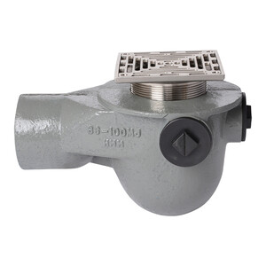 Frost Floor drain 150mm square stainless steel grating with medium sump -'P' trap - spigot outlet size 100mm