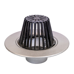 Frost Aluminium Cold Roof drain assembly - fixed dome 220mm circular, medium sump body with clamp, vertical threaded outlet 4" BSP