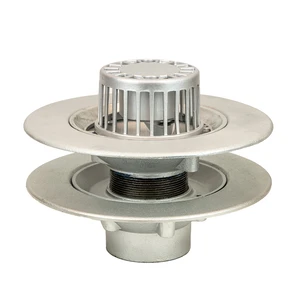 Frost Aluminium Warm Roof drain assembly - fixed anti-vortex dome 220mm circular, medium sump body with clamp, vertical threaded outlet 4" BSP