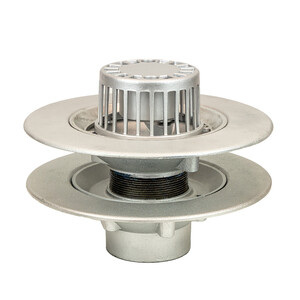 Frost Aluminium Warm Roof drain assembly - fixed dome 220mm circular, medium sump body with clamp, vertical threaded outlet 4" BSP