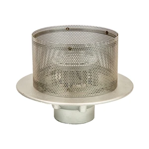 Frost Aluminium Inverted Roof drain assembly - fixed anti-vortex dome 220mm, medium sump body with clamp, vertical threaded outlet 4" BSP