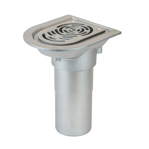 Frost Aluminium Balcony outlet, aluminium grating and clamping ring, small sump body, vertical 200mm spigot outlet 75mm dia