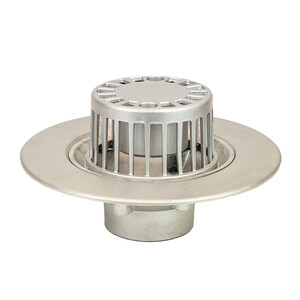 Frost Aluminium Cold Roof drain assembly - fixed dome 220mm circular, medium sump body with clamp, vertical threaded outlet 3" BSP