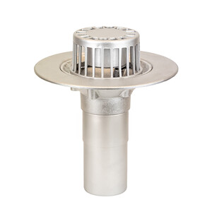 Frost Aluminium Cold Roof drain assembly - fixed dome 220mm circular, medium sump body with clamp, vertical 400mm spigot outlet 75mm dia