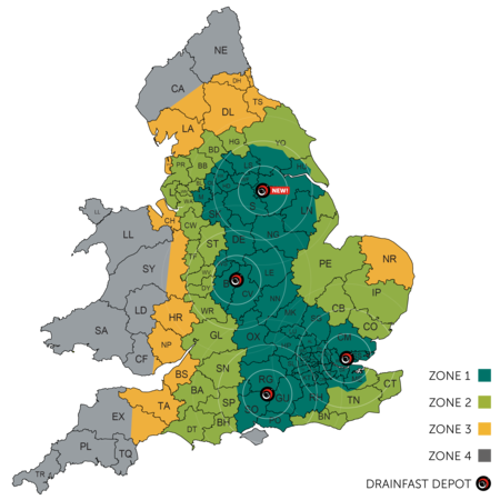 Drainfast Delivery Area Map